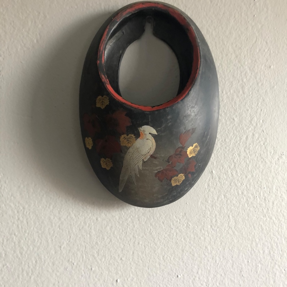 Antique Japanese pottery Wall Vase (Hanging) Bird